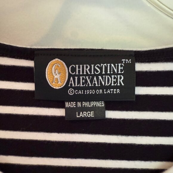 Christine Alexander Black & White Stripe Top w/ Swarovski Crystals – Size L – NW - Picture 6 of 12
